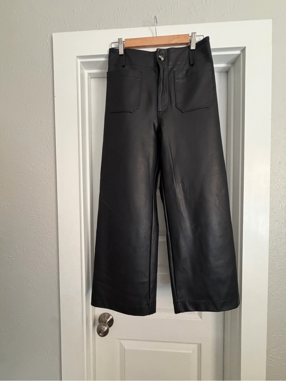 Maeve Black Wide-Leg Faux Leather Pants
